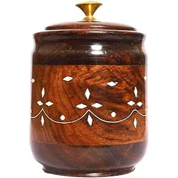 Wooden Handmade Sheesham Bowl with LID for Dessert, Salad Bowl with Decorative Design for Multi Purpose, Kitchen and Dining Table (JAR-03)-image-2
