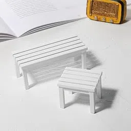 Fashion My Day 3xMiniature Wooden Dollhouse Furniture 1/12 Scale White Home Decor Bench | Modern | Clothes & Accessories | Dolls-picture-14