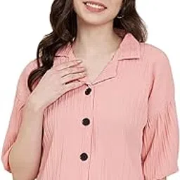 vairagee Women's Cotton Blend Striped Boxy Shirt with Spread Collar Half Sleeve Button Closure | Shirt for Man (1621)-picture-38