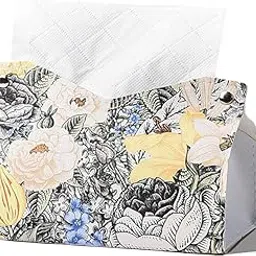 YoSpciaNe Soft Leather Tissue Box Holder–Artistic Rose Oil Painting Pattern, V-Opening Design, Fits Most Standard Tissue Sizes – Luxury Decorative for Home, Car and Office, Gray, 1 Pcs-picture-30