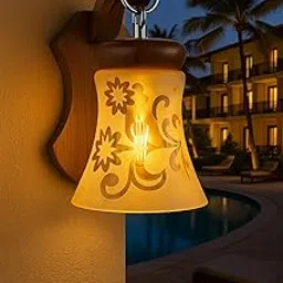 TRIPPING Wooden Fitting Amber Designer Glass Wall Lamp with B22 Holder and Included Bulb – Decorative Light for Living Room, Bedroom, Hallway, Temple, Balcony, Hotel, and Home Interior Use-picture-48