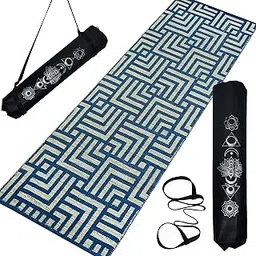 House of Handmade™ - Premium Yoga Mat for Women and Men, 2 * 6 feet, 8mm Thick, Strong Anti-Slip Backing, With Carry Bag & Strap, Organic Cotton, BLUE Melange-image-72