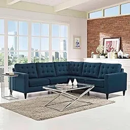 cortex CRT155 Solid Sal Wood Fabric Upholstered 6 Seater Symmetrical Orientation Button Tufted Chesterfield Modular, Sectional, Corner L Shape Sofa Set for Living Room, Blue Color-picture-32