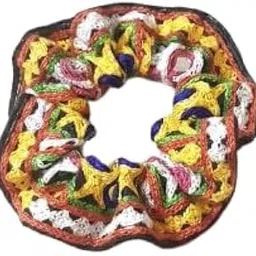 Handmade Colorful Crochet Hair Scrunchie, Multicolor Star Pattern, Elastic Hair Tie, Boho Style Hair Accessory-picture-40