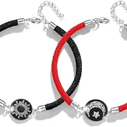 2PCS Sun And Moon Bracelet for Women Glow In The Dark Sun Moon Star Bracelet Handmade Black/Red Braided Rope Bracelet for Men/Women for Their Closest Friends-image-27