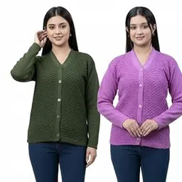 woolvella Women’s Solid Cardigan Sweater Combo | Trendy Lightweight Long Sleeve Casual Knitwear for Girls & Women | Soft Winter Layered | Stylish V-Neck Sweater Top-picture-15