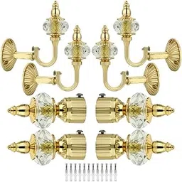 Heavy Duty Aluminum Royal Luxury Design Curtain Bracket/Finial and Support with Screw/Wall Plug for Window & Door Fittings - Suitable for Upto 1 Inch Pipe. (Gold, 4 Unit)-image-3