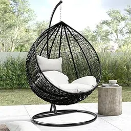 Blissful Backyards Single Seater Swing Chair with Stand & Cushion Outdoor Indoor Balcony Garden Patio,Powder Coated Frame,UV Protected Wicker,Premium Cushion BB-18-picture-51
