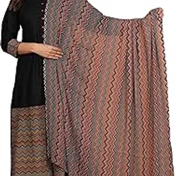 yash gallery Women's Cotton Relaxed Fit A Line Rayon & Cambric Zig-Zag Printed A-Line Kurta & Duptta-picture-31