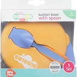 Bubbles Feeding Bowl With Lid, Spoon for Feeding & Weaning, Tableware Set, Soft First Stage Baby Bowl Spoon Set for Kids (Orange - Blue)-picture-20