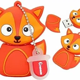 Cute Fox USB Flash Drive, Silicone Animal Design Memory Stick, Orange and Red Portable Storage Device with Keychain-picture-57