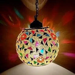 Rishabh Glass Unique Mosaic Hanging Pendant Light Ceiling Decorative Chandelier Light Lamp For Home Decor | Living Room, Jhumar Lighting For Decoration -(Yellow, 60 watts)-picture-29
