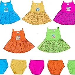 arumbu New Born Baby Girl's Knee Length Cotton Frock Combo Pack (Set of 5) (0-3 Months, Multicolor)-picture-59