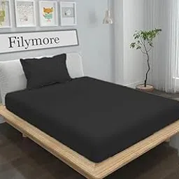 Filymore Plain Solid Single Bed Sheet 240 Tc Microfiber Solid Single Black Color Bedsheet for Single Size Bed with 1 Pillow Cover (Size : 90 X 60 inchs) image 1