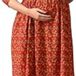vivan enterprises Women's Pure Cotton Floral Printed Maternity/Feeding Gown A-line Maternity Feeding Dress Maternity Kurti Gown-picture-26