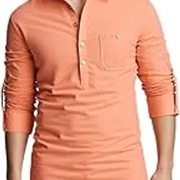 Men's Slim Fit Full Sleeve Cotton Kurta Style Shirt (KRTCLR23)-image-26