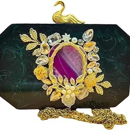 bih Purse for Bridal Embroidered Clutch Bag Purse Handbag for Bridal Girl's Party Resin Clutch Bag for Women Stone Floral Rhines Clutch Wedding Purse Mini Clutch - Red Pearl-picture-50