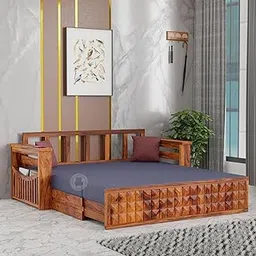 Solid Wood Sofa Cum Bed 3 Seater with Storage and Side Pockets for Bedroom | Wooden Sofa Cuma Bed 6x6 for Living Room Furniture Home (Honey Finish)-picture-17
