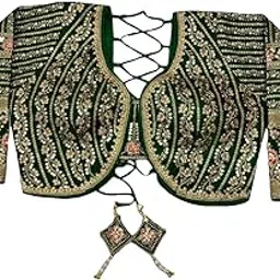 vihu fashion Women's Heavy Embroidery Coding with Sequins Work 3/4 Sleeves Fancy Readymade Saree Blouse-picture-21
