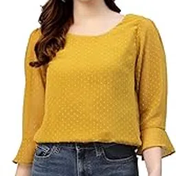 Women Black Chiffon Self Design Ruffle Sleeve Regular Top-image-13