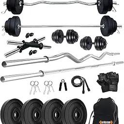 Kore PVC 343 Home Gym Set with 3 ft Plain Rod and 3 ft Curl Rod and One Pair Dumbbell Rods with Gym Accessories (10 kg Combo)-picture-17
