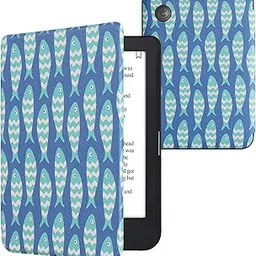 kwmobile Case Compatible with Kobo Clara 2E / Tolino Shine 4 Case - eReader Cover - Small Fish Blue/Light Blue/White-image-38