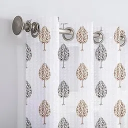 Blessings Polyester Sheer Net Transparent Door Single Curtain 7 Feet Long | Light Filtering Grommet Drapes for Living Room, Bedroom & Office Home Decor - 1 Piece (Brown, 4ft x 7ft) (Tree Print)-picture-12