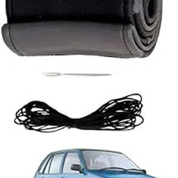 Leather Luxury Grey/Black Stiched Steering Super Fiber Non-Slip Steering Wheel Cover for Maruti-800-picture-63