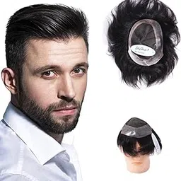 SkyHair 0.03 mm PU Thin Front Australian Hair Patch for Men| 100% Remy Human Hair Wig| Natural Front Hairline Toupee| PREMIUM System | Install with Hair Patch Glue, Tape or Clips| (Natural Black, 8x5)-image-2