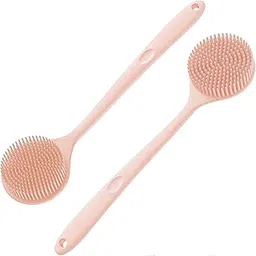 INOVERA (LABEL) 2-in-1 Long Handle Bath Brushes for Men, Women - Silicone Back Cleaning Bathing Brush (Pink)-picture-44