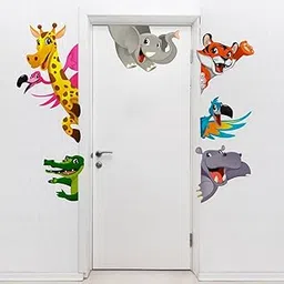 Door : Cartoon Kids Animals Extra Large Size Wall Sticker (Wall Coverage Area - Height 100 cms X Width 120 cms)(Pack of 1)-picture-16