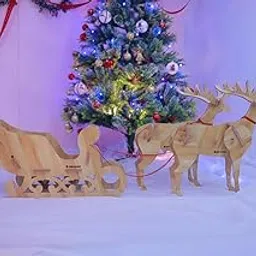 Two Reindeer with Santa Sleigh | 57 CM Santa’s Woodland Sleigh | Christmas Outdoor & Tabletop Decoration | Christmas Decoration-image-0
