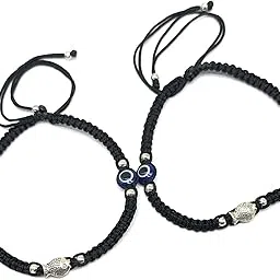 jyokrish handmade adjustbale Black Thread Metal silver Fish Blue evil eye Anklet |For Women |Girls |Nazariya |Good Luck |Payal | Freee size |Pair Of 1-picture-54