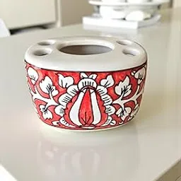 New Trend Craft.Ceramic Toothbrush Holder with Red and White Floral Design, 4-Slot-picture-43