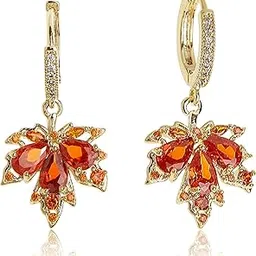 agriajun Maple Leaf Small Hoop Gold Earrings for Women, Orange Rhinestone Fall Leaves Autumn Dangle Drop Earing Holiday Fashion Jewelry Gift-picture-38