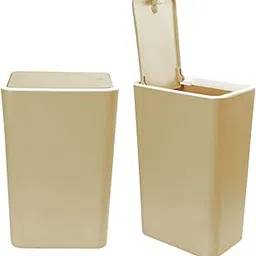 Gluman Polypropylene Press-Top Smart Bin Set Of 2 | With Unique Push Lock System | Ideal For Homes And Offices | Sleek And Ergonomic Design | Neatly Fits Corner Space (8 Litre Bin) (Beige)-image-14