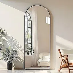 Modern Arched Floor Mirror Black Frame, Full-Length Elegance-picture-22