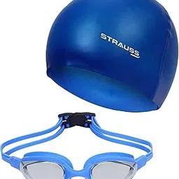 STRAUSS Swimming Set with UV and Anti Fog Protection Goggles, Swim Cap, Earplug and Nose Plug Set - Suitable Swimming Kit for All Age Group | Fully Adjustable | (Blue)-picture-17