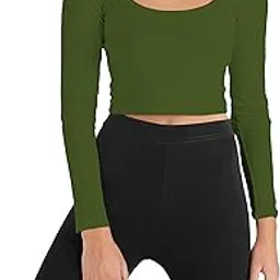 Women's Cotton Trendy Regular Fit Stretchable Scoop Neck Long Sleeve Crop Top for Women L492-image-4