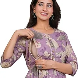 panji dukaan Women's Cotton Anarkali Maternity Dress, Pregnancy Dress,Feeding Kurti,Easy Brest Feeding Dress, with Both Side Zipper and Belt-picture-22