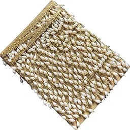 Golden Zari Lace with Cream Pearls | Designer Embroidery Border Trim for Sarees, Dresses, Dupattas & Craft Projects (8 Meter)-picture-31