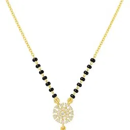 Gold-Plated Mangalsutra with CZ Diamond Pendant for Women – Traditional Black Bead Chain Necklace for Daily & Party-picture-17