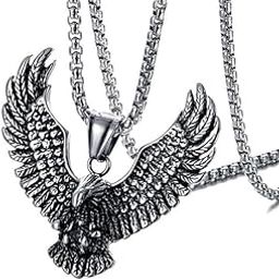 el regalo Titanium Stainless Steel Flying Eagle Necklace for Boys/Men- Vintage Hip Hop Style Retro Eagle Pendant Punk Necklace for Bikers-picture-26