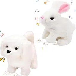 Interactive Hopping Walking Adorable White Dog & White Rabbit Set – Soft, Cuddly Stuffed Animals with Black Collars for Kids and Collectors-picture-14