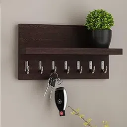 FURNITUREWALLET Wooden Key Stand for Wall | Key Holder for Home | Key Hanger Walnut Color-picture-25