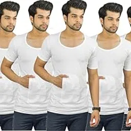 underloop White Combed Cotton Fabric Sleeves Pocket Vest for Men(Pack of 5)-picture-29