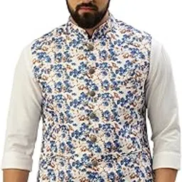 SHOWOFF Men's Printed Mandarin Collar Blue Nehru Jacket-GEW-PR-301_Blue-image-65