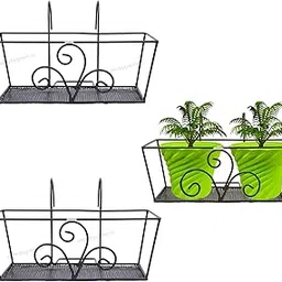 Trygreen Alra Metal Railing Basket for Balcony, Railing Flower Pot Holder (Set of 3) Unique Design Smooth Black Finish & Rust Proof Use for Indoor & Outdoor Hanging Plant Balcony Garden Decoration. image 1