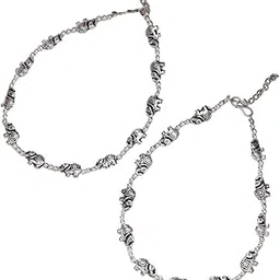 Women Set of 2 Silver-Plated Elephant Design Anklets (NVR2657 - Silver)-image-99