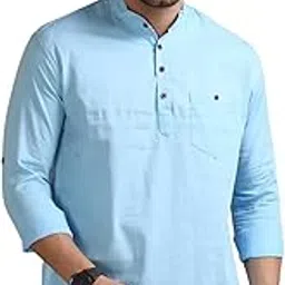 deemoon Men's Cotton Blend Full Sleeve Short Kurta with Mandarin Collar Crafted from a Premium Cotton Blend-picture-29